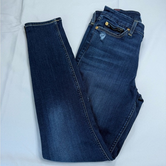 7 For All Mankind Blue Skinny Jeans with Classic Indigo Hue - Picture 3 of 9